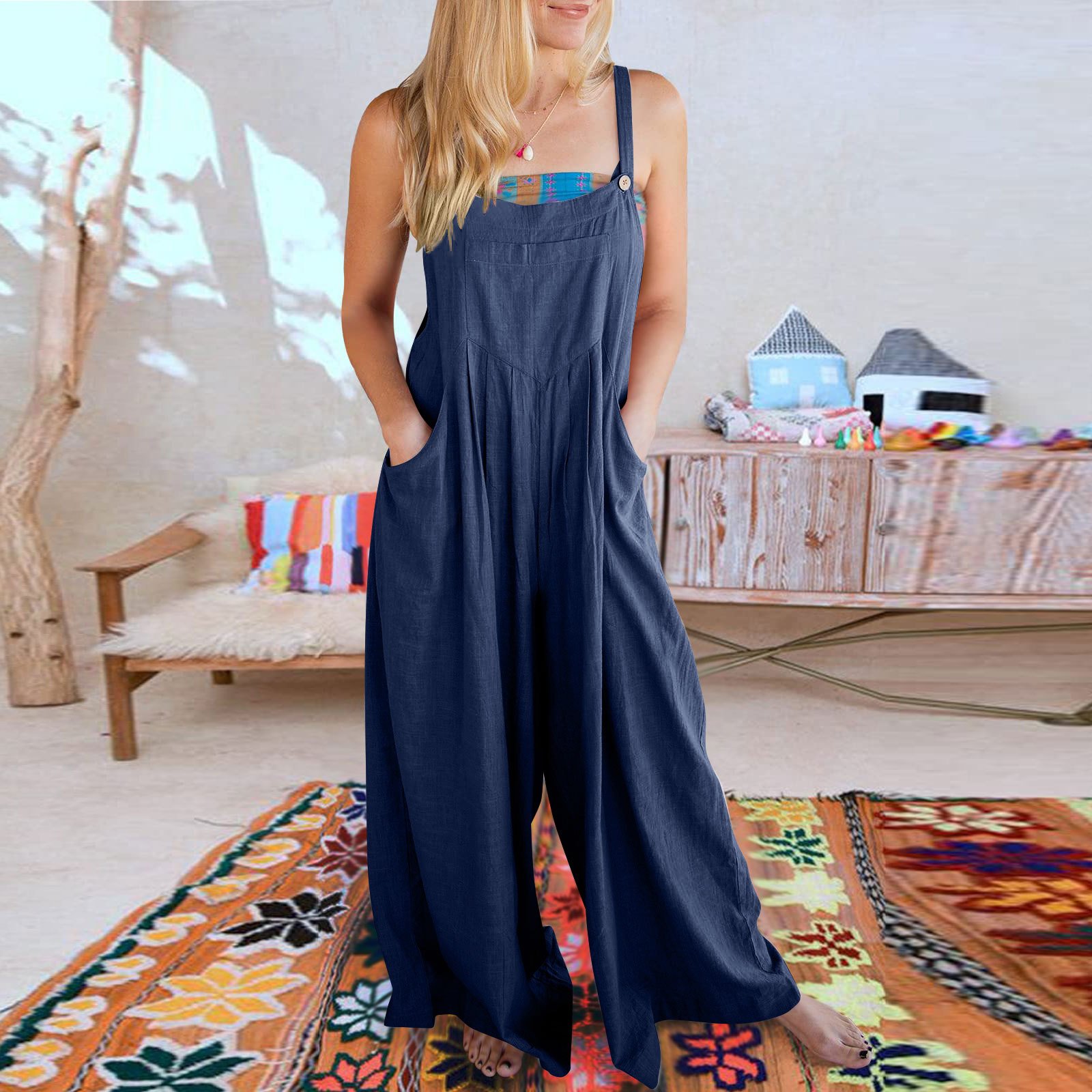 🔥Last Day 65% OFF🔥-Women's Sleeveless Wide Leg Jumpsuit with Pockets-BUY 2 FREE SHIPPING