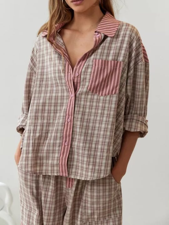 🔥Letzten Tag -70 % RABATT - Rosa lockeres Pyjama-Set
