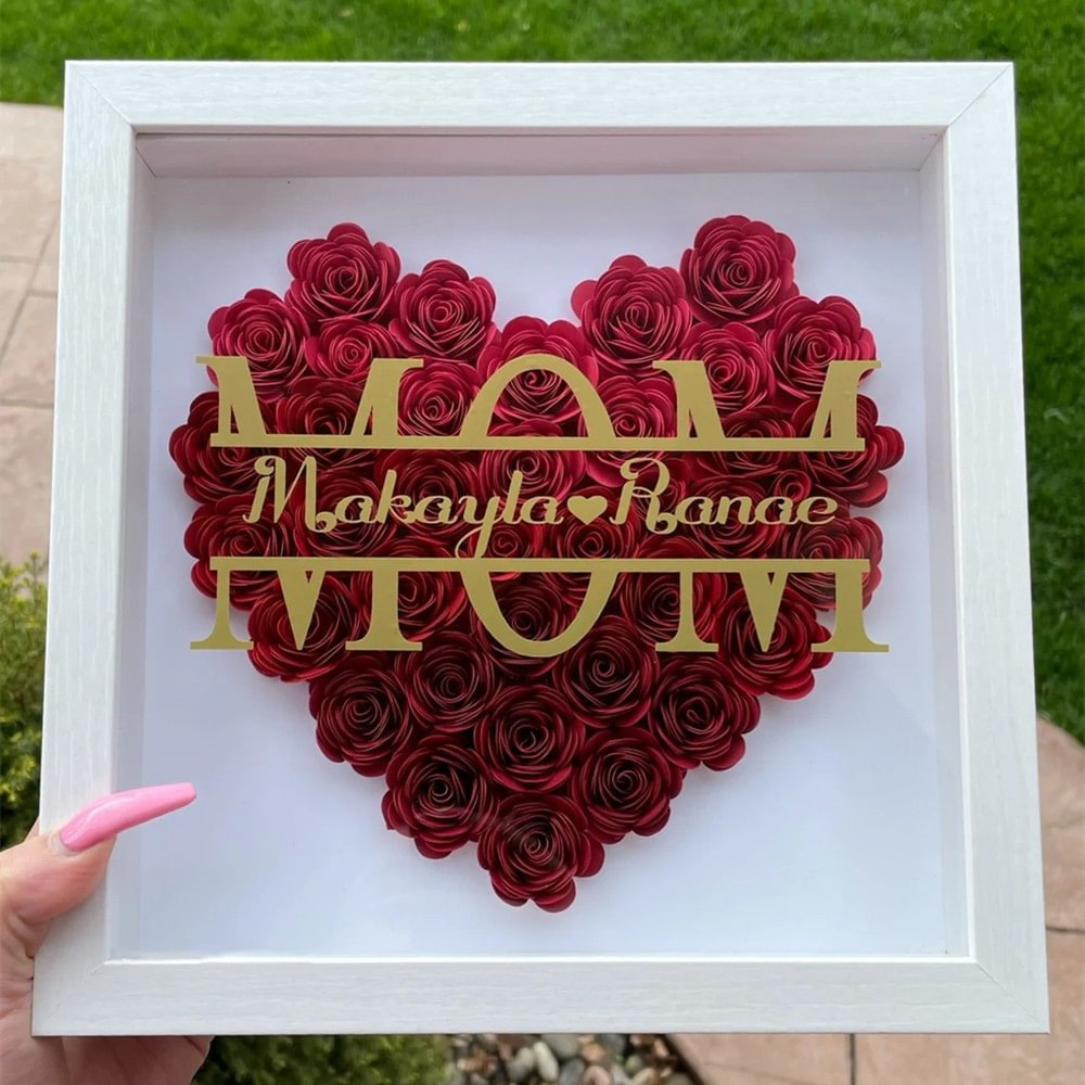 💐Mom Heart Shaped Monogram Flower Shadow Box Gift