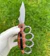 Motifs Knuckle Duster Wooden Handle Folding Knife Defense EDC