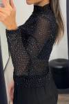 Women's Fashion Half Turtleneck Full Diamond Slim Fit Top