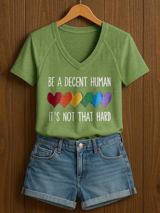 V-Neck Retro Women Be A Decent Human It's Not That Hard Print T-Shirt