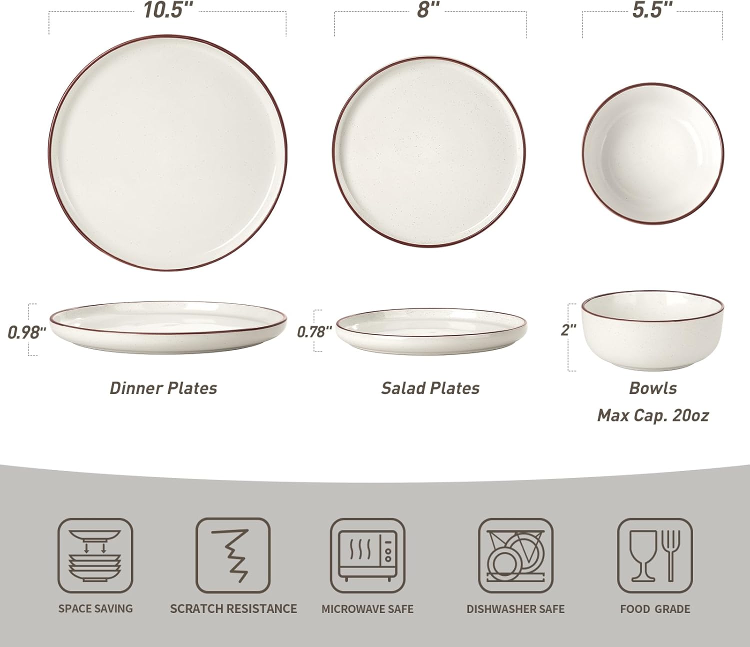 Famiware Mercury Plates and Bowls Sets, 12 Pieces Stoneware Dinnerware Sets, Dishes Set for 4, Microwave and Dishwasher Safe, Multi-color