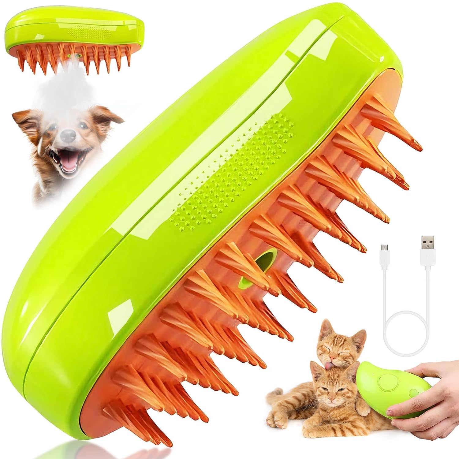 Cat Brush with Steam, 3-in-1 Steam Brush Cat Green Steamy Brush Cat Steam Brush for Cats with Spray Cat Brush with Water Cats Steam Brush Care Brush for Cats and Dogs for Hair Removal