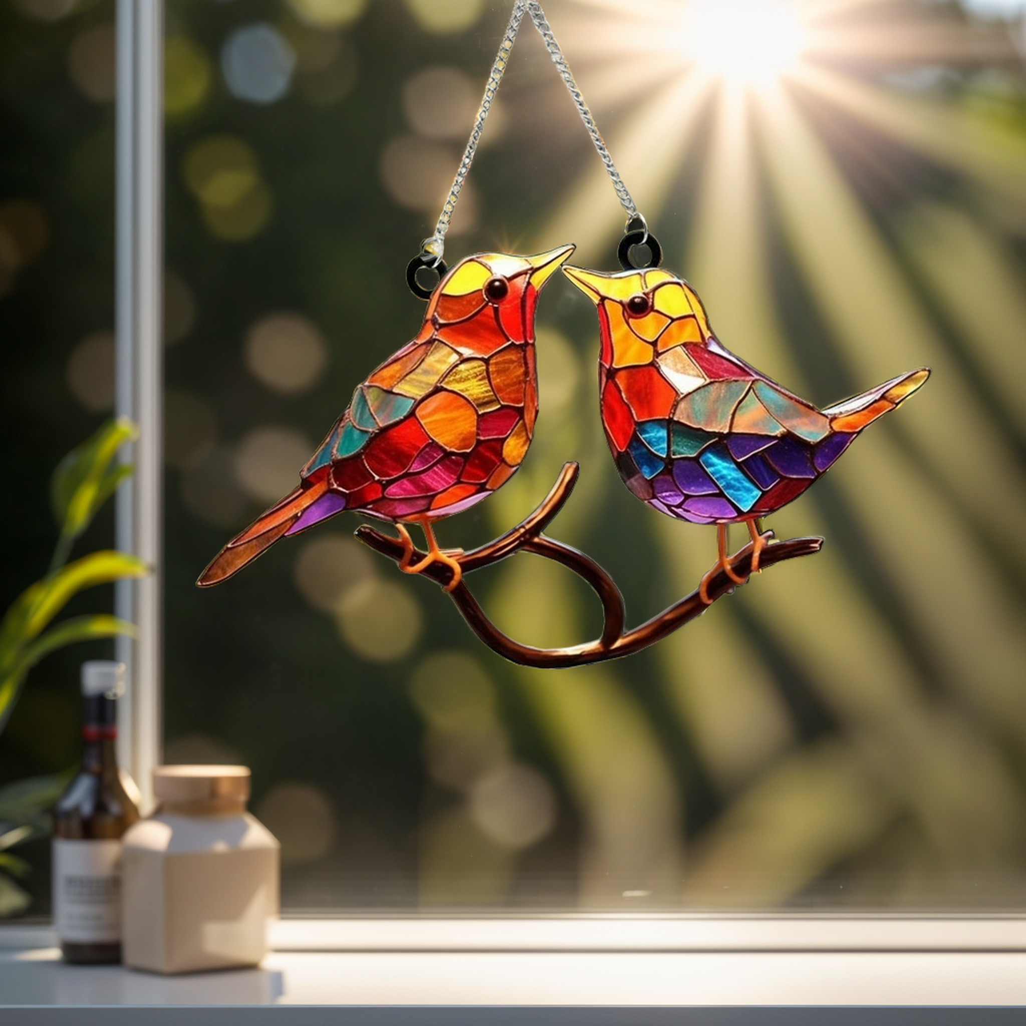 🎖️July 4th Flash Sale: 50% OFF Sitewide! 💕<strong>Handmade</strong>🌈Colorful Birds on Branch Window Hanging 🕊️, Buy 2 Save 10%