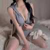 Playful Bunny Jumpsuit - One-Piece Grey Costume with Thigh Slits & Open Back PPF0334