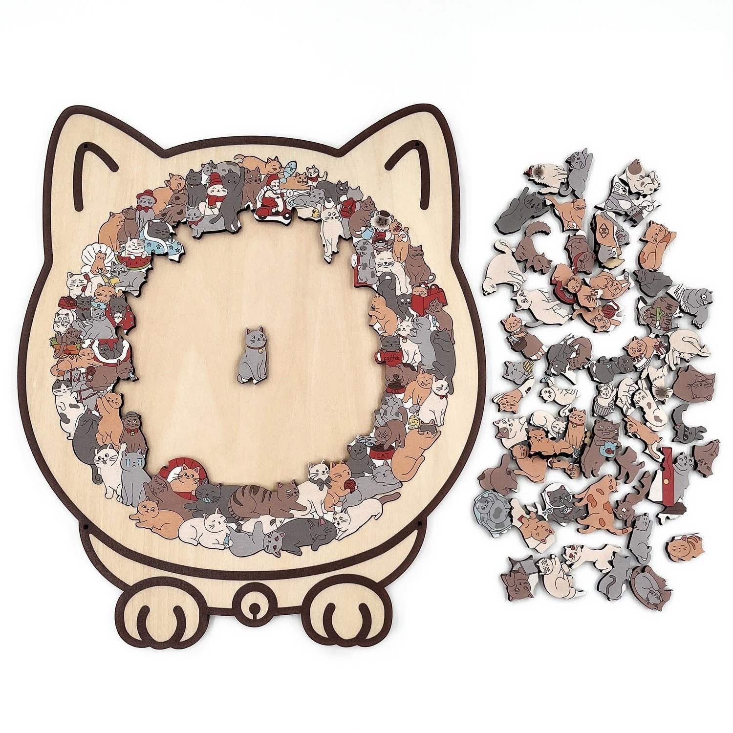 🎁TikTok Last Day Sale - 70% OFF🔥135-Piece Morandi-Colored Cat Shaped Wooden Jigsaw Puzzle