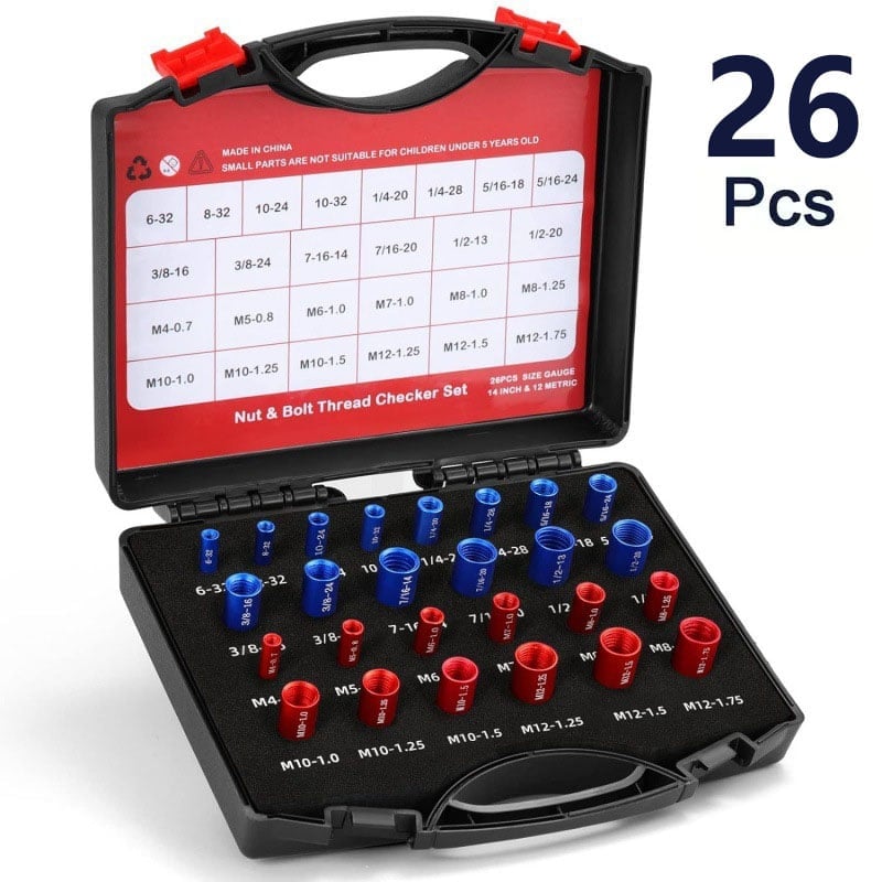 🔥44Pcs Alloy Nut and Bolt Thread Inspector, Charge-Free Thread Gauge, Metric and SAE Size Identification Tool for Inspection of Fixed Bolts or Threaded Holes
