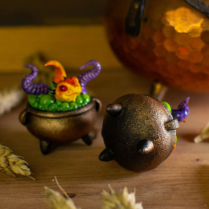 🔥3D mini table figure of a Little Orange Dragon in a Witch's Cauldron🔥