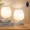 Touch Bedside Table Lamp - Modern Small Lamp for Bedroom Living Room Nightstand, Desk lamp with White Opal Glass Lamp Shade, Warm LED Bulb, 3 Way Dimmable, Simple Design Mother's Day Gifts