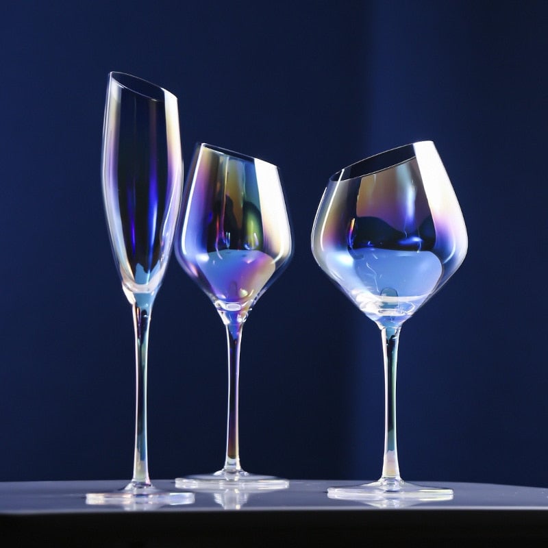 Rainbow Slanted Wine Glasses