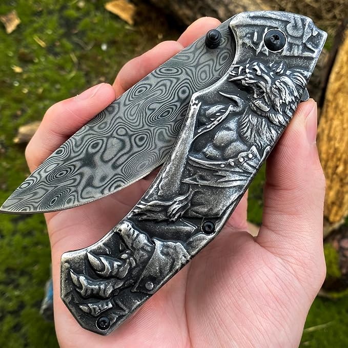 🔥Last 4 days - 70% discount🔥3D Wolf Stonewash Collectors Outdoors Survival Hunting Knife