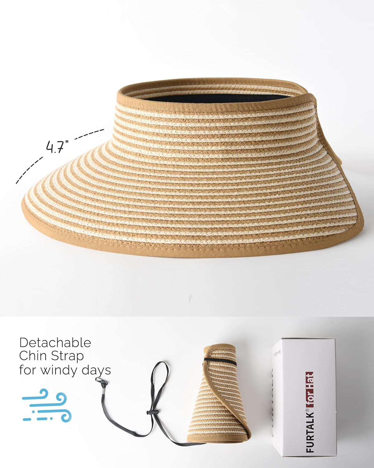 FURTALK Sun Visor Hats for Women Wide Brim Straw Roll-Up Ponytail Summer Beach Hat UV UPF Packable Foldable Travel