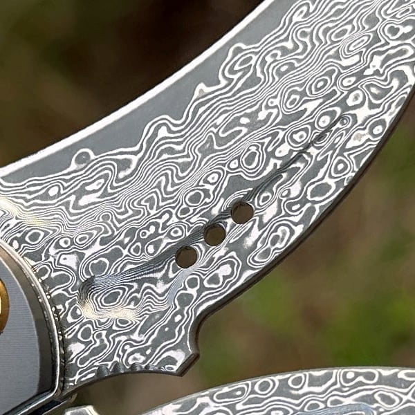 Handmade Damascus steel Folding Pocket EDC Knife-with cowhide sheath And pocket clip