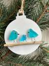 Handmade Family of Sea Glass Birds Christmas Ornament