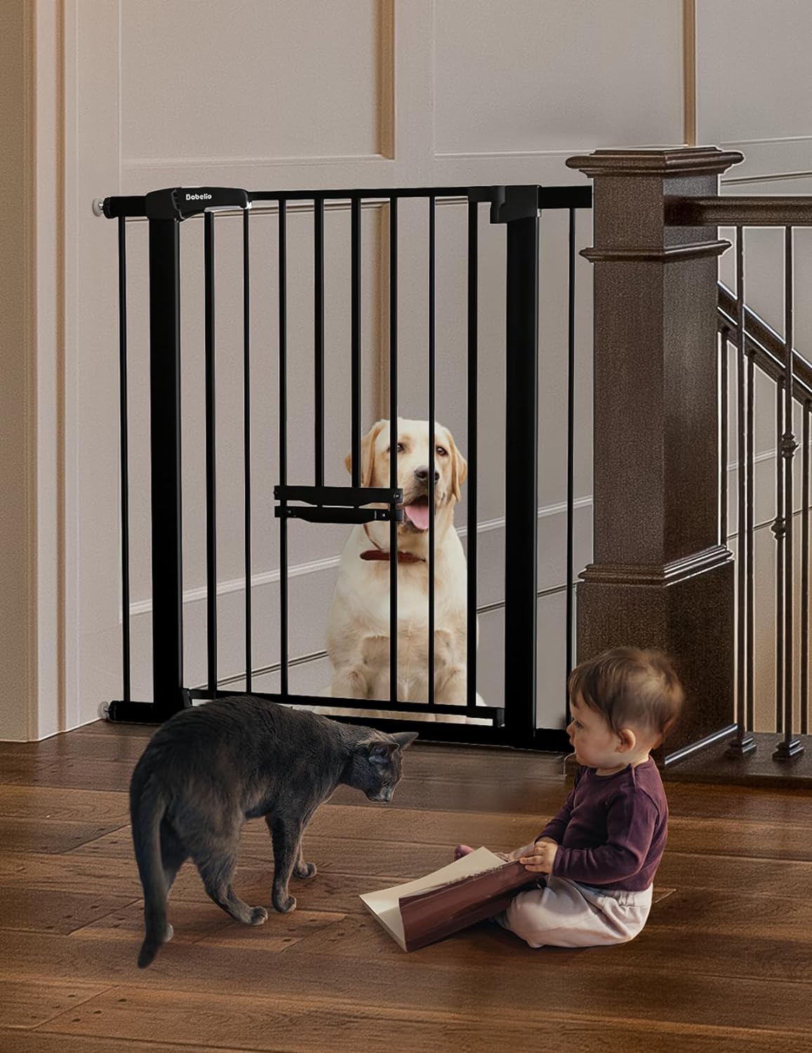 BABELIO New Version Baby Gate with Cat Door, 29.5-40