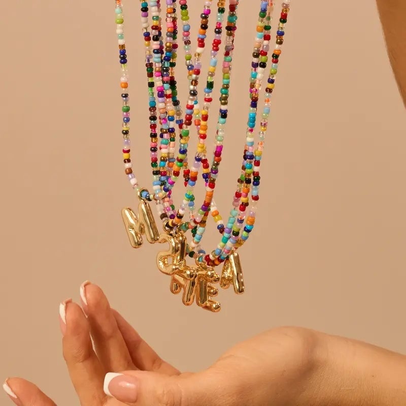 🌈 Letter Beaded Necklace for Women🔤A-Z