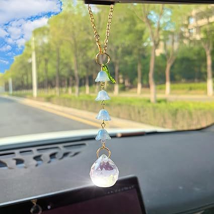 🔥 50% OFF - Last Chance! 🔥Cute lily of the valley creative crystal pendant diy glass flower pendant bag car pendant，Bedroom, office and balcony can be decorated