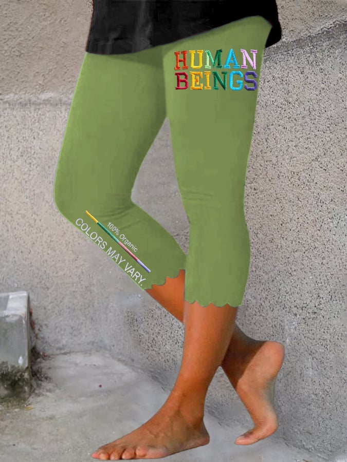 Retro Human Beings 100% Organic Colors May Vary Human Rights Equality Pride Print Leggings