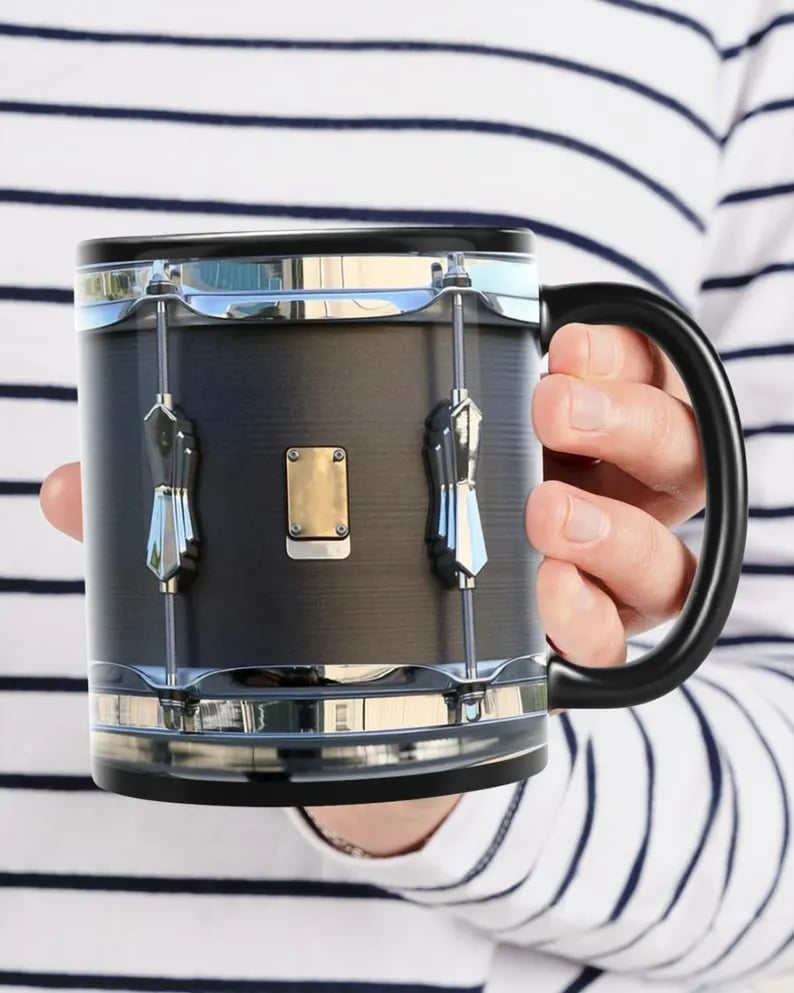 Black Vintage Drum Mug Funny Drumming Gifts, Gift for Drummer, Drumming Coffee Cup