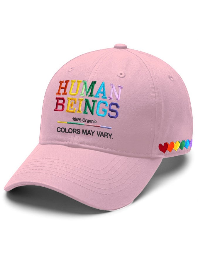 Retro Human Beings 100% Organic Colors May Vary Human Rights Equality Pride Print Baseball Cap