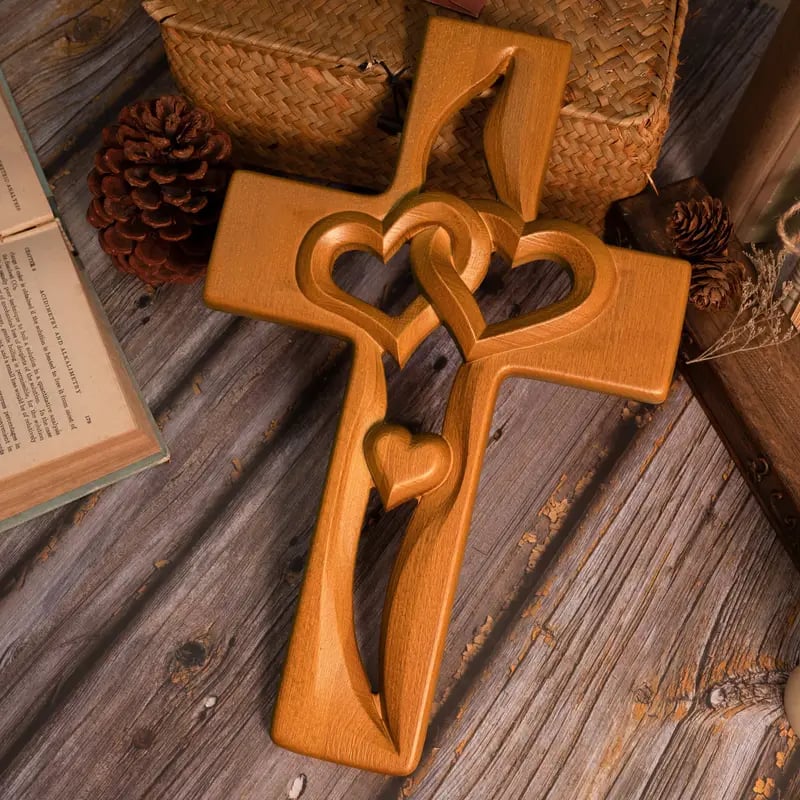 ❤️Intertwined Hearts Wooden Cross🔥Buy 2 Get 10% Off & Free shipping