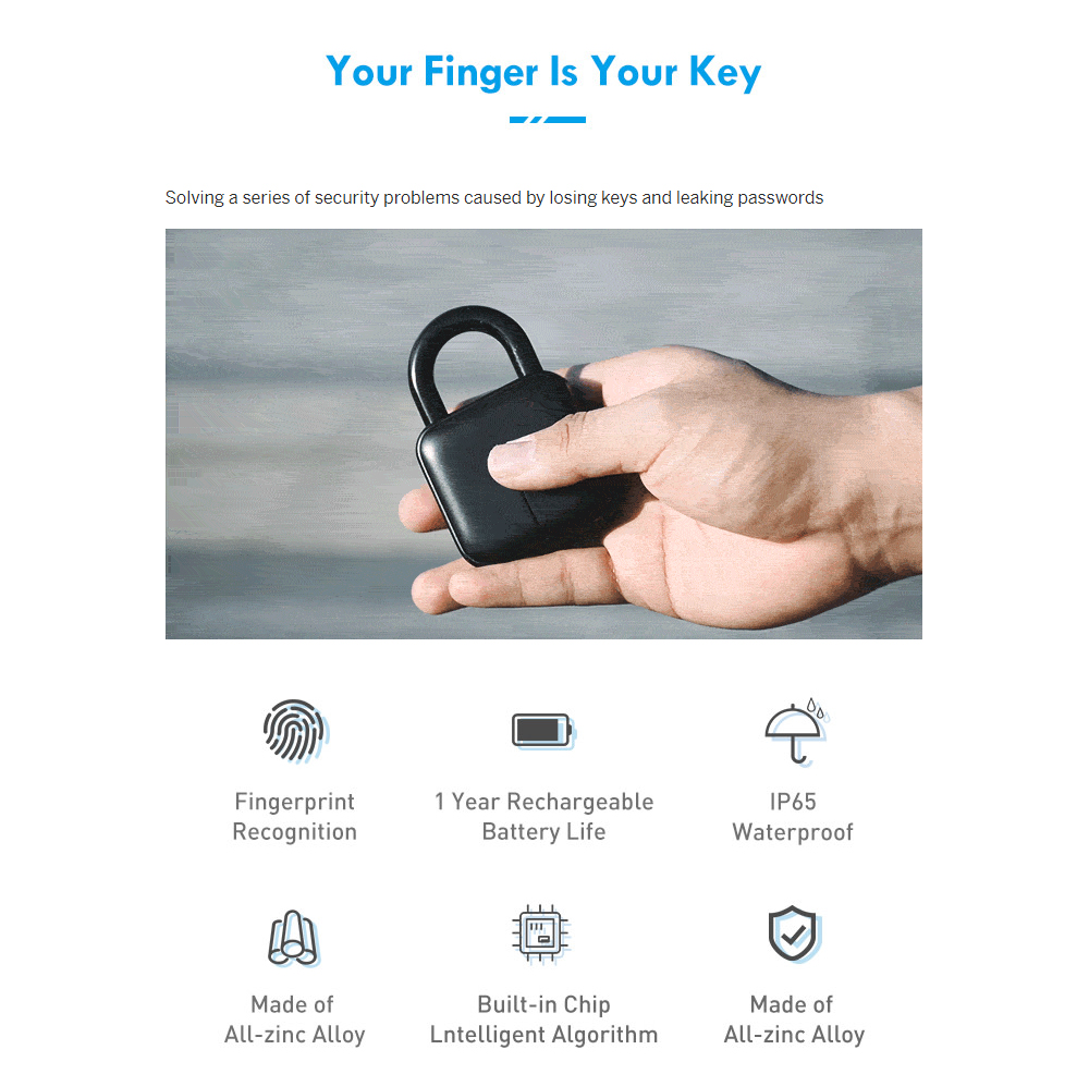 🔥Last Day Promotion 50% OFF🔥Anylock - Fingerprint  Bluetooth Waterproof Smart Padlock