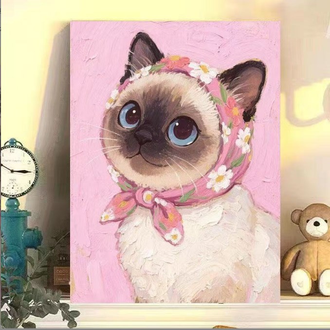 DIY Oil Painting Scarf Kitten Series（Solid wood frame）