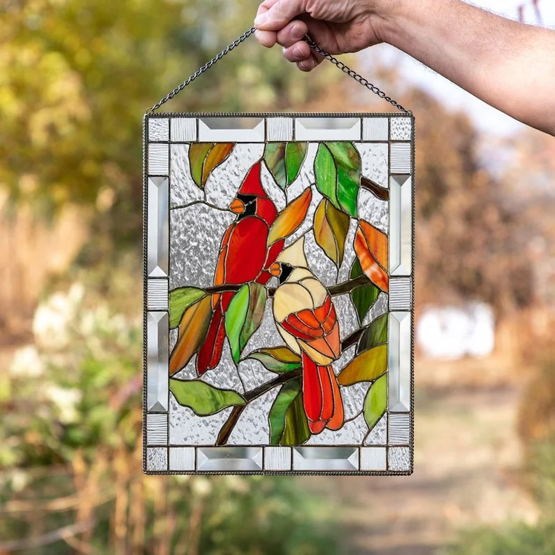 🔥Clearance Sale 70% Off 🎉Cardinal Stained Glass Window Panel🦜🦜