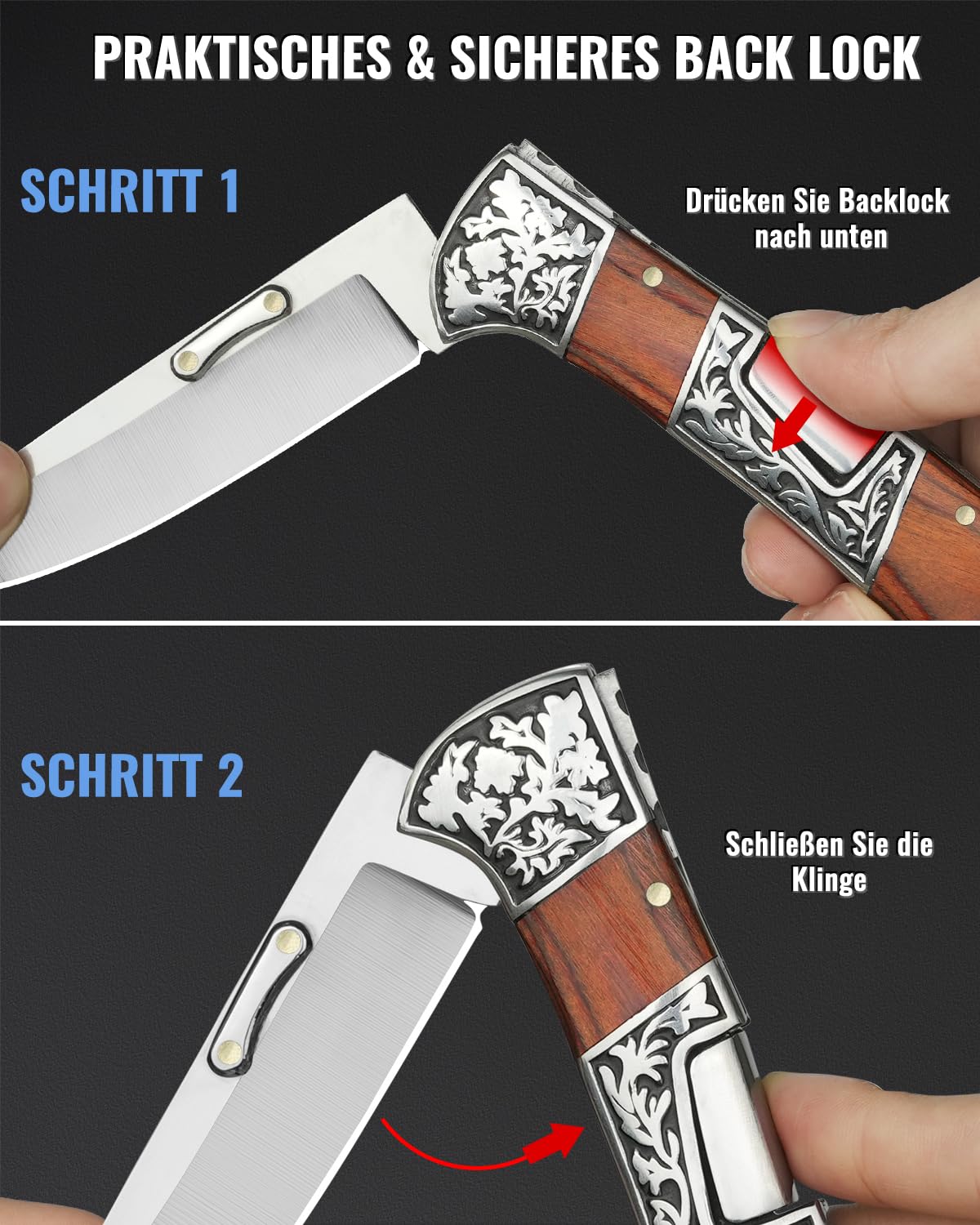 🔪 Folding EDC Pocket Knife – Classic Wood Handle