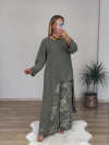 Linen Blend Crew Neck Long Sleeve Irregular Loose Top and Elastic Waist Floral Print Casual Pocket Set