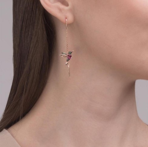 Ladies Elegant Hummingbird Rhinestone Stud Earrings