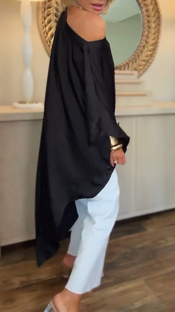 Women's Round Neck Irregular Satin Casual Long Top