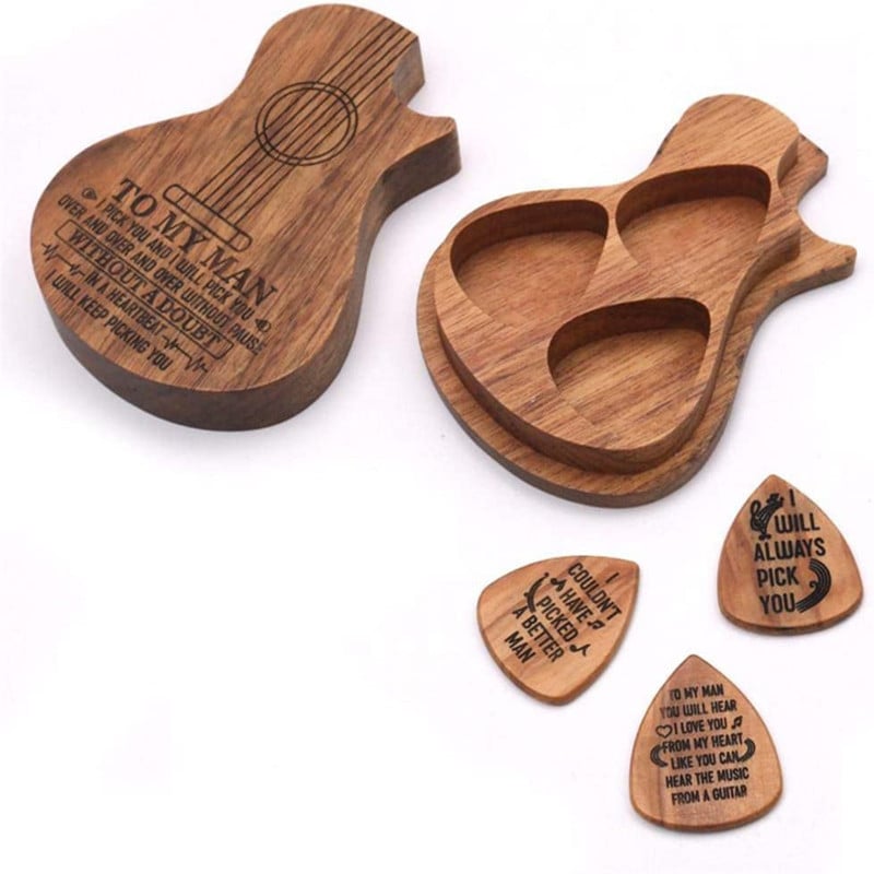 Wooden Guitar Picks with Storage Case