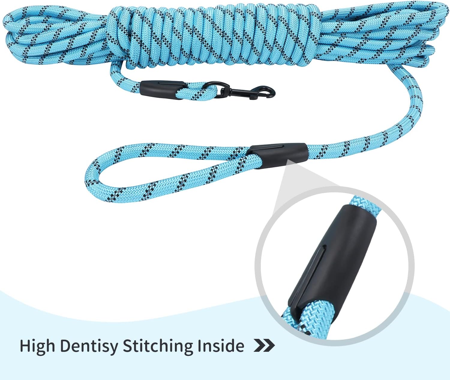 Hi Kiss Dog/Puppy Obedience Recall Training Agility Lead - 15ft 20ft 30ft 50ft 100ft Training Leash - Great for Play, Camping, or Backyard - Black 30ft