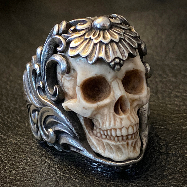 Vintage Polish Floral Armor Antler Skull Ring( BUY 2 FREE SHIPPING)