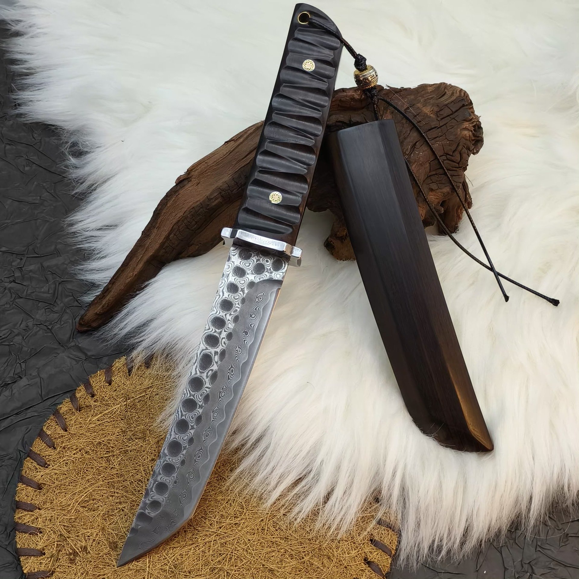 Ebony Damascus VG10 Steel samurai sword