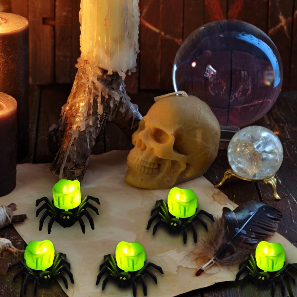 💥LAST DAY SALE 50% OFF💥Halloween LED Candle Lamp with Creepy Spider Decor