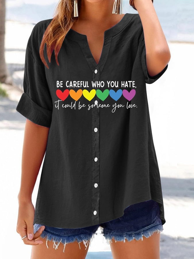 Women's gay month print button design shirt
