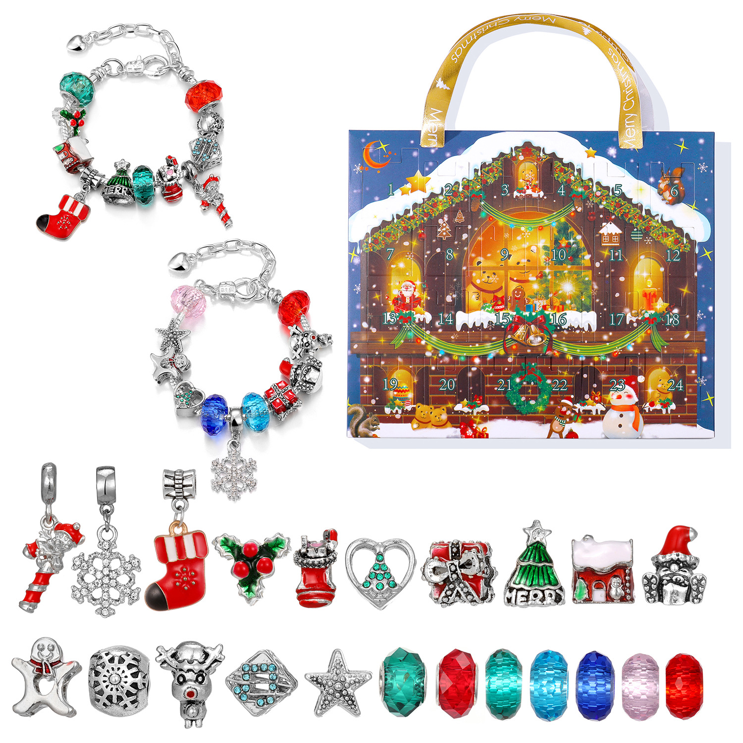 🔥Last Day Promotion - 70% OFF🎁🎄24 Pcs DIY Christmas Advent Calendar Bracelets Set🎁