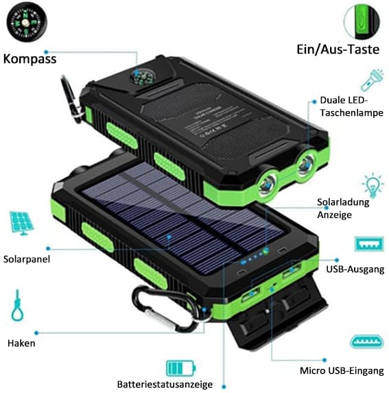 📢🔥Letzter Tag 49 % RABATT🔥Wasserdichte Solar-Powerbank
