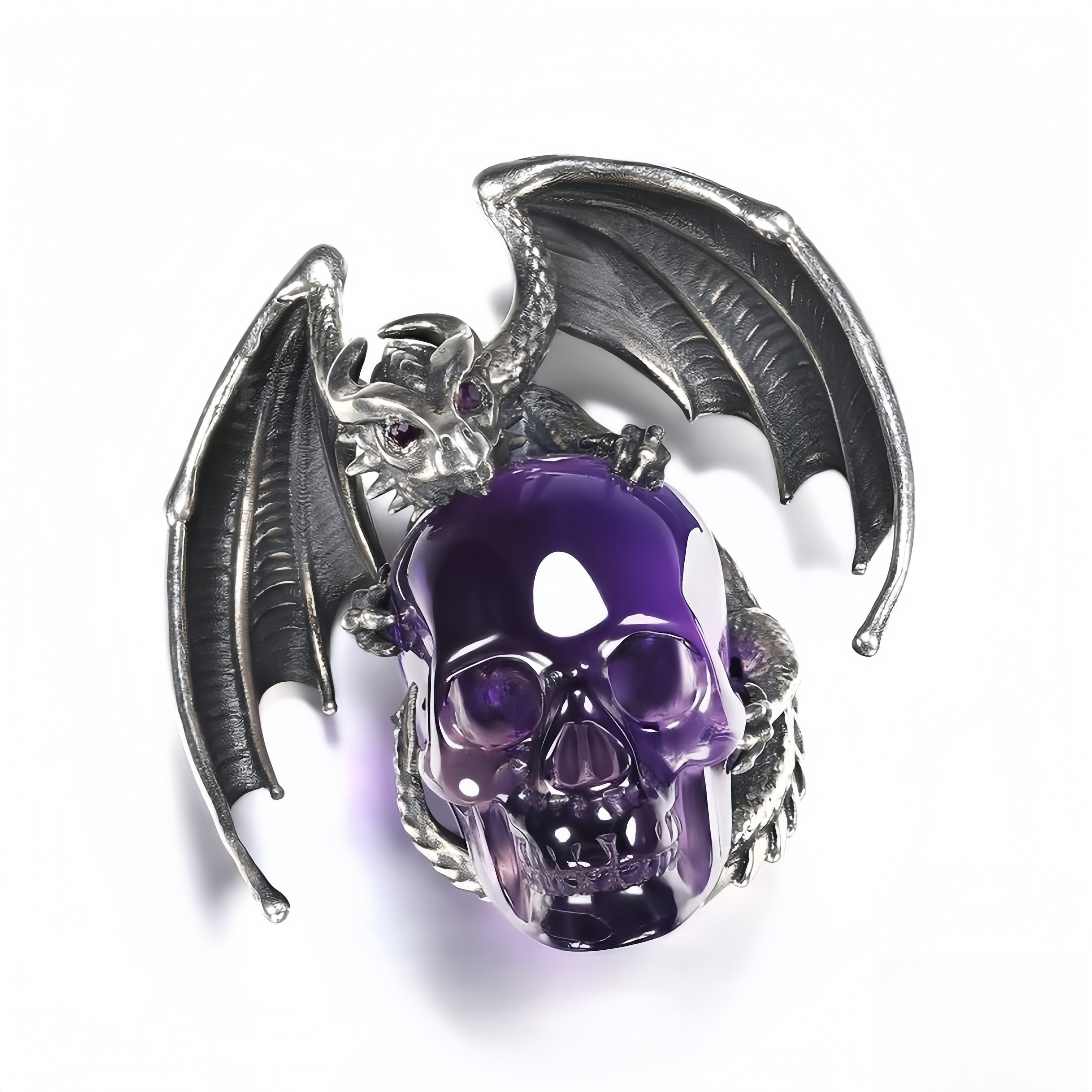 🔥Last Day 50% OFF - Silver Carved Crystal Skull Dragon Necklace