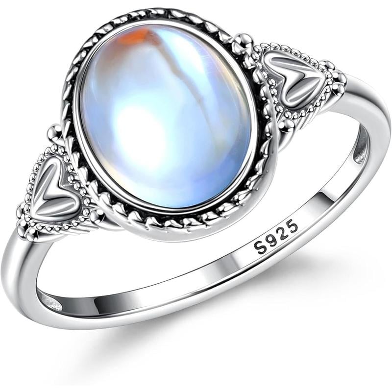 Exquisite 925 Sterling Silver Mood Rings Moonstone for Women