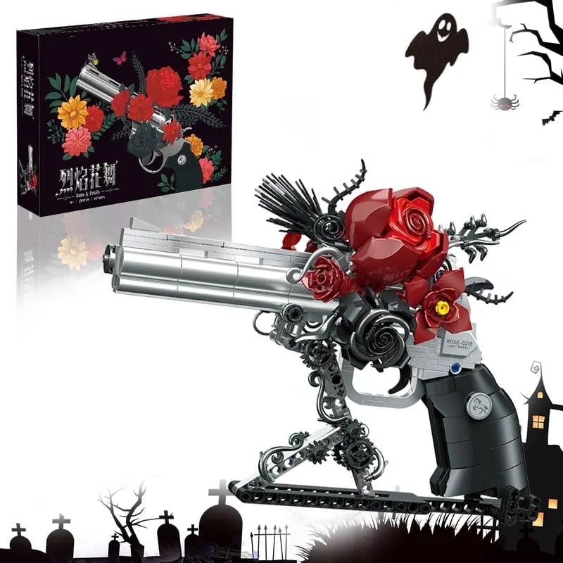 🎁TikTok Last Day Sale - 70% OFF🌹Guns & Petals Decorative Revolver Model with Red Roses Silver and Black Metal Art Sculpture Gothic Style⚡Buy 2 Get Free Shipping