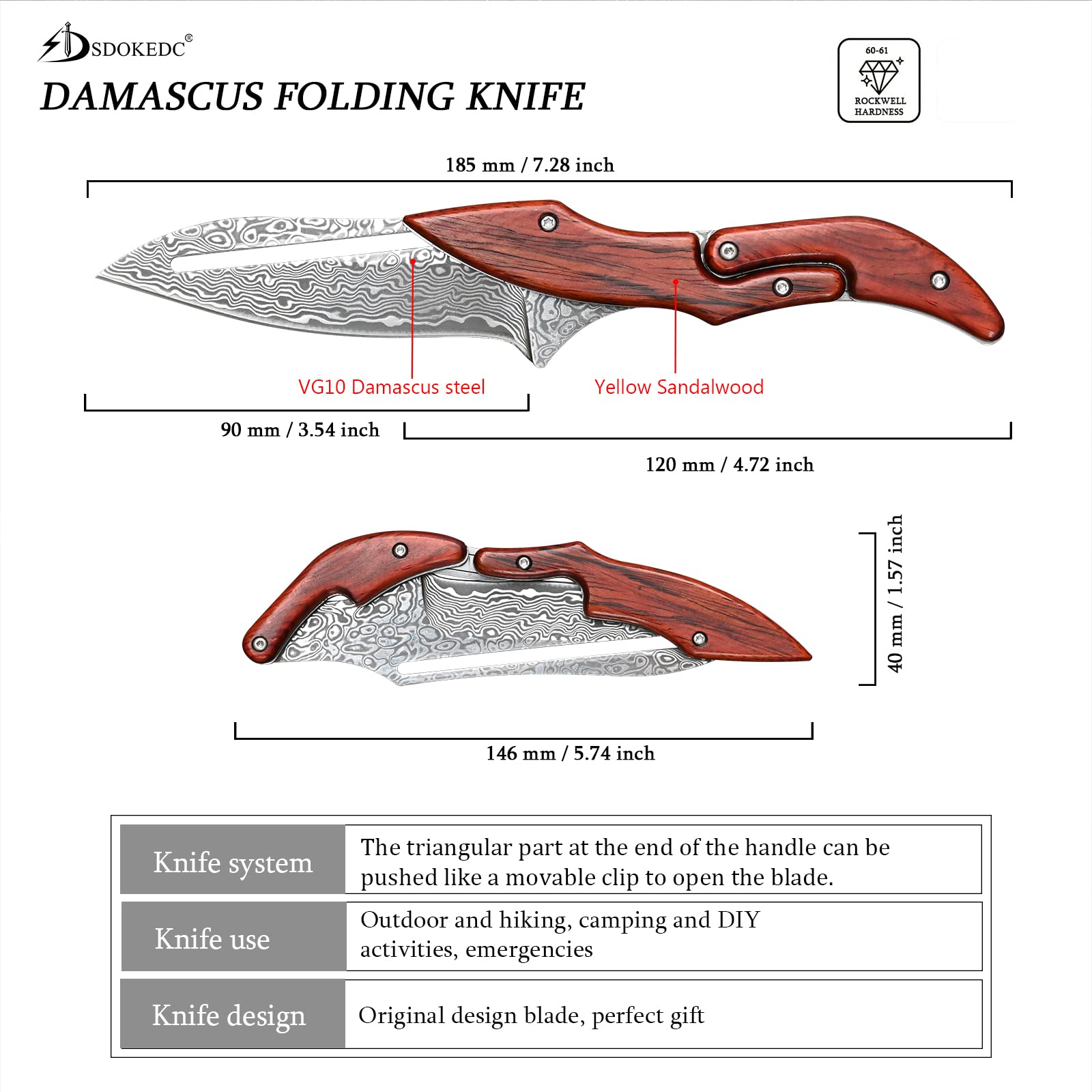 VG10 Slider Damascus Pocket Knife with Exotic Red Sandal Wood Handle