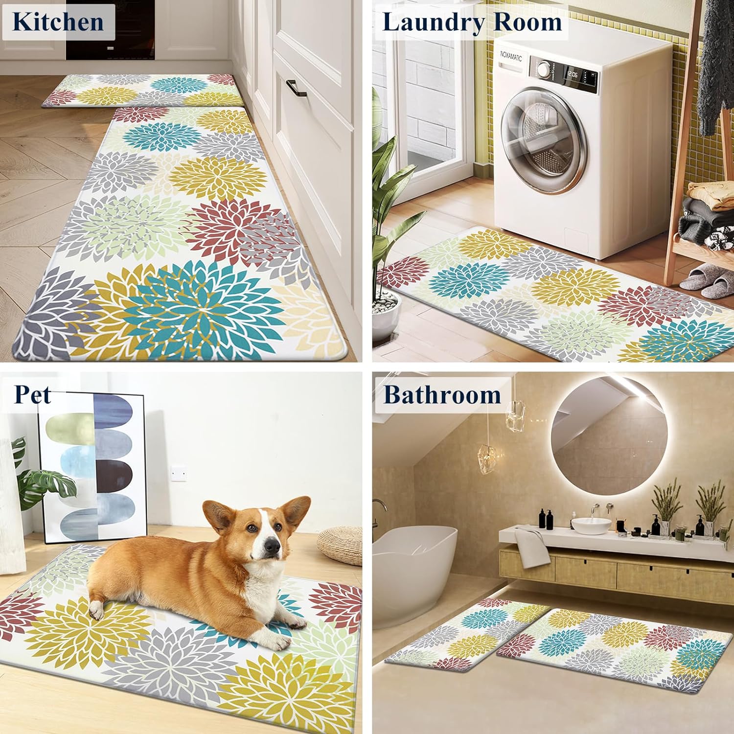 HEBE Anti Fatigue Kitchen Rug Sets 2 Piece Non Slip Kitchen Mats for Floor Cushioned Kitchen Rugs and Mats Waterproof Comfort Standing Mat Runner for Kitchen,Home Office,Sink,Laundry