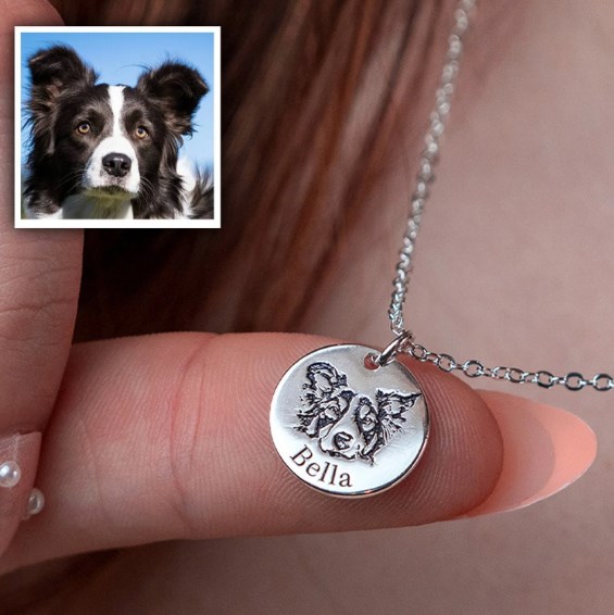 10/10 Handmade Custom Pet Portrait Engraved Photo Necklace