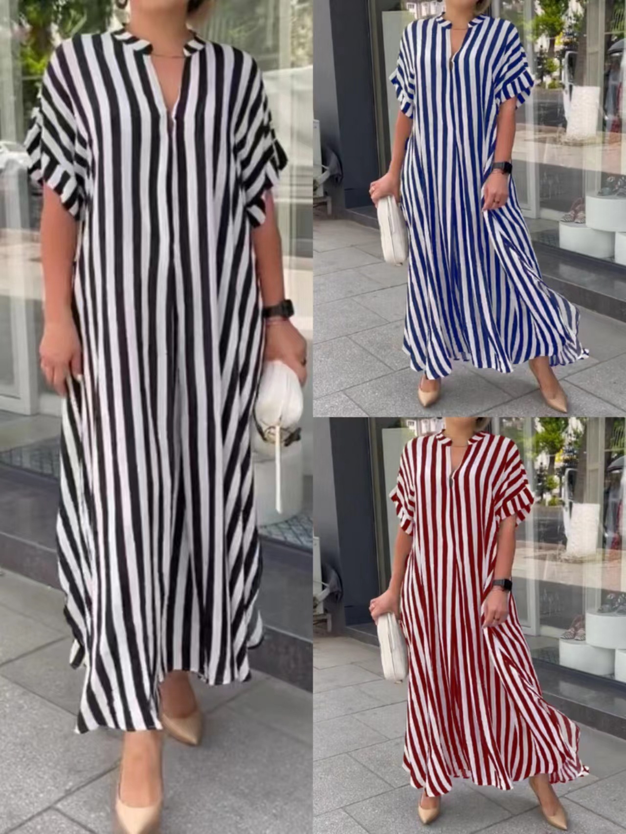 🔥Last Day Promotion 49% OFF - Women's V-Neck Striped Print Dress