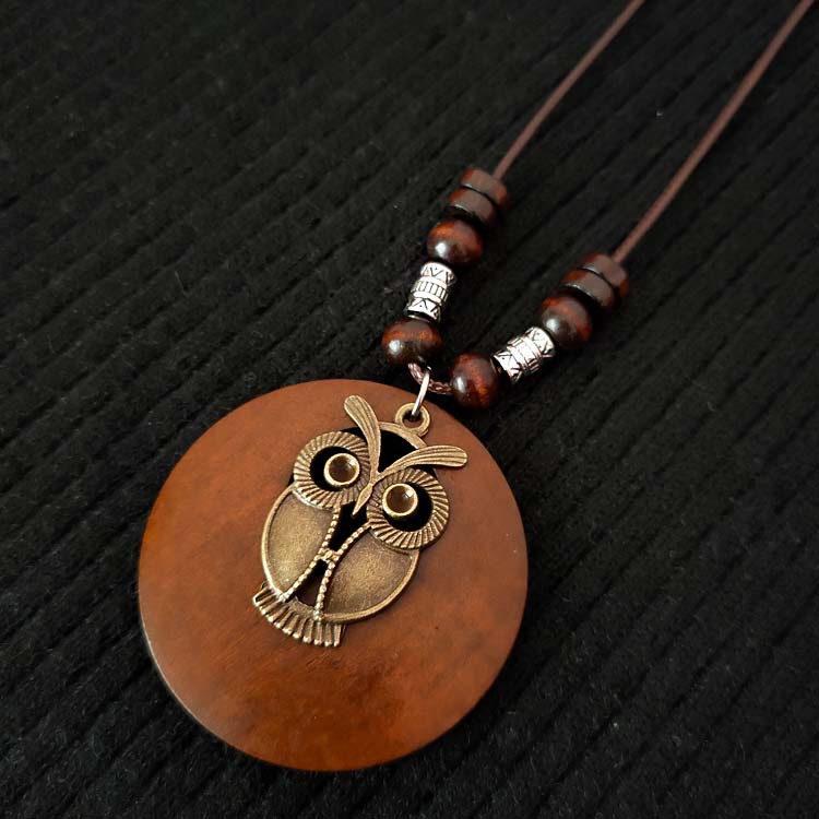 Handmade wooden boho style vintage pendant