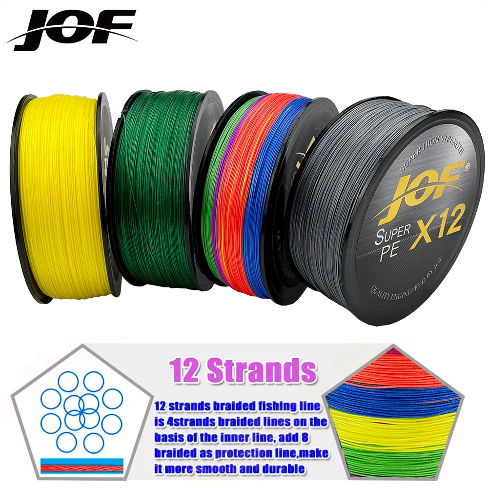 JOF 12 Strands Braided PE Fishing Line 100M-500M